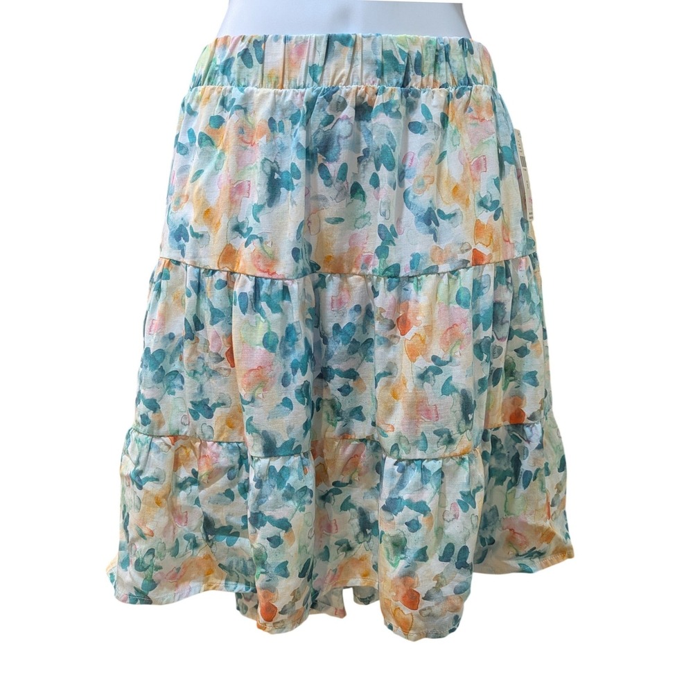 Cloth & Stone Anthropologie Watercolor Floral Tiered Mini Skirt XL NWT